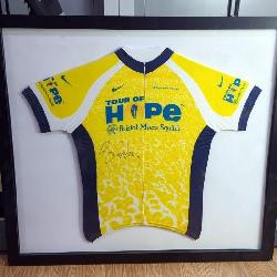 Tour of Hope Cycling Jersey Signed By Lance Armstrong, Framed Under Glass, 35