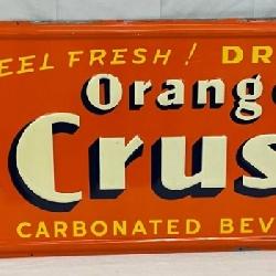 1948 47x17 Emb. Orange Crush Sign with Bottle and Crush Boy