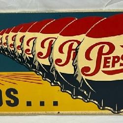 Pepsi-Cola Metal Advertising Sign by Stout Sign Co., 36×13 Inches