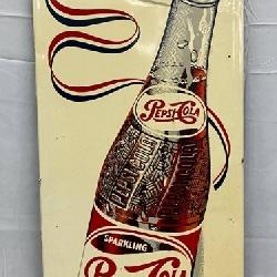 Emb. Pepsi-Cola Vertical Sign with ‘More Bounce to the Ounce’ Slogan, 17.5x47.5