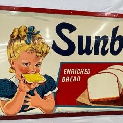 Rare 1957 28x27 Emb. Sunbeam Enriched Bread Self Framed Sign