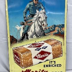 1959 Emb. Merita Bread Lone Ranger Advertising Sign, Self-Framed, Lynchburg-VA, 24×36 