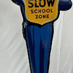 1957 Coca-Cola ‘Slow School Zone’ Policeman DS Sign with Coca-Cola Base, 30x63