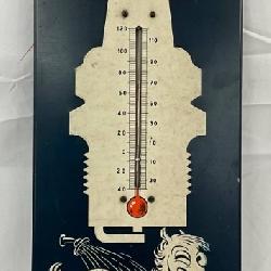 Emb. AC Spark Plug Metal Thermometer Sign, 8 x 21 in.