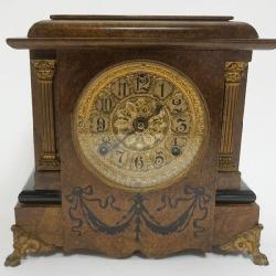 1041	NICE ANTIQUE SETH THOMAS MANTEL CLOCK WITH APPLIED METAL CORINTHIAN COLUMNS AND PAW FEET, APPROXIMATELY 13 IN X 6 IN X 12 IN H