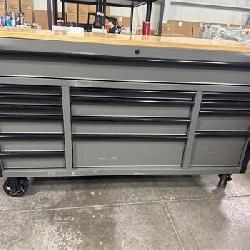Gray Mobile Workbench Cabinet with Solid Wood Top
