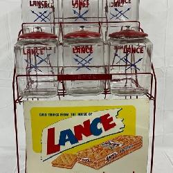 Lance Six-Jar Rack with Original Emb. Sign and Original Lids