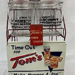 Org. Tom’s Four-Jar Rack with Sign, Honor Box, and Lidded Jars