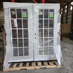 72 in. x 80 in. Left-Hand/Inswing Low-E 15 Lite Primed Steel Double Prehung Patio Door with Brickmould