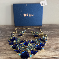 Bri Love Blue Gem And Golden Accents Necklace And Earrings