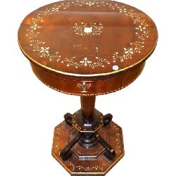 308-1 Awesome Antique Mother of Pearl Inlaid Lift Top Sewing Table