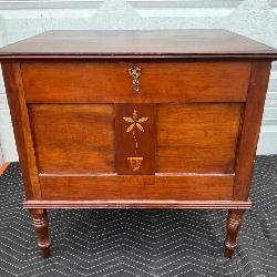 Walnut Sugar Chest Inlaid Front with Turned Legs 