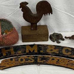 Cast Iron Rooster weight for windmill, Basket,SHM & Co. Sign 1880's
