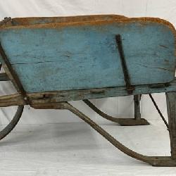 Primitive Wooden Wheelbarrow with Orig. Blue Paint
