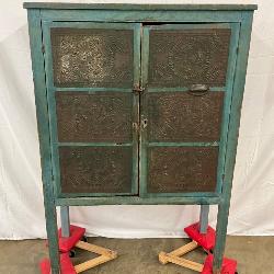 1850 Blue Painted Pie Safe Punch Tin Panel Bucks Co. PA