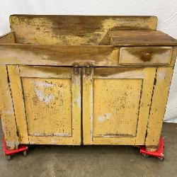 Early 1800s Primitive Dry Sink Orig Mustard Paint 