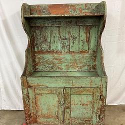 1800s Primitive Dry Sink Hooded Top Old Green Paint 