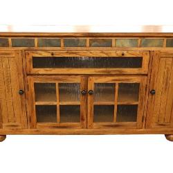Lot 520:Arts & Crafts style oak buffet / media with slate tile accents by Sedona with fitted interior