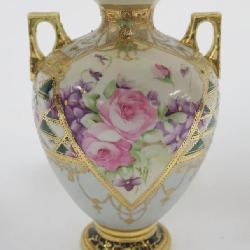 1027	HAND PAINTED NIPPON DOUBLE HANDLED VASE, APPROXIMATELY 8 1/2 IN HIGH