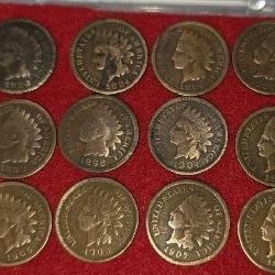 12 Indian Head pennies 1883 1884 1886 1887 1888