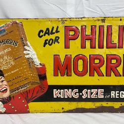 Embossed Metal Philip Morris Advertising Sign by Stout Sign Co., 27×15
