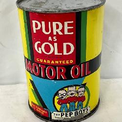 1-Quart Vintage Pep Boys ‘Pure as Gold’ Motor Oil Can
