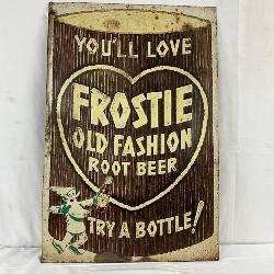Embossed Tin ‘Frostie Old Fashion Root Beer’ Advertising Sign, 24 x 35 Inches