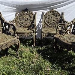 Lot # : 214 - Antique Northampton Style Four Seasons Iron Chairs