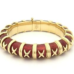 Tiffany & Co. Schlumberger Vintage Croisillon Red Enamel 18K Yellow Gold Bracelet