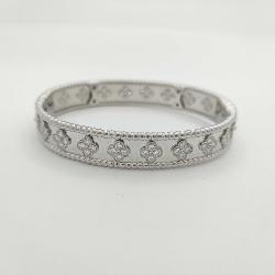 Van Cleef & Arpels Perlee Clover Diamond 18K White Gold Bangle Bracelet
