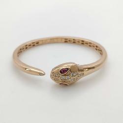 Bulgari Serpenti Viper Pink Rubellite & Diamond 18K Rose Gold Bangle Bracelet