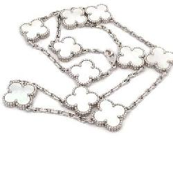 Van Cleef & Arpels Vintage Alhambra 10 Motif Mother of Pearl White Gold Necklace