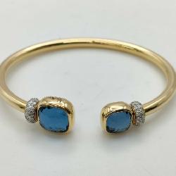 Pomellato Nudo Blue Topaz Diamond 18K Yellow Gold Open Cuff Bracelet