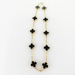 Van Cleef & Arpels Vintage Alhambra 10 Motif Black Onyx 18K Gold Necklace