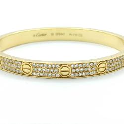 Cartier Love Collection Diamond Pave 18K Yellow Gold Bangle Bracelet