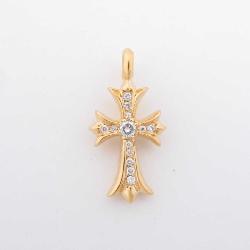 Chrome Hearts Tiny Fat Cross Diamond Gold Pendant