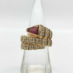 Bulgari Serpenti Pink Tourmaline & Diamond Pave Snake 18K Rose Gold Ring