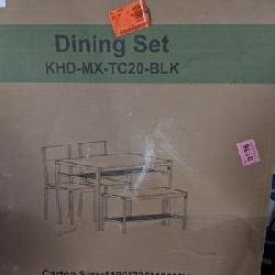 VECELO 43.3 in. Black Dining Table Set for 4 w/ Bench and 2-Chairs Modern Rectangular Metal Frame Kitchen Table for Small Space