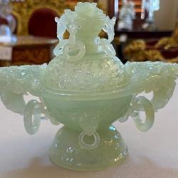R - CHINESE CARVED JADEITE CENSER 6.5