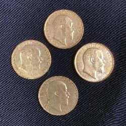 1907, 1908, And 1910 King Edward VII Gold Sovereign Coins Fineness 916.7 Pure Gold Content 7.3224 Gr