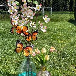 Cottagecore Glass Vase Set Blue Bottle & Pink Hanging Vase