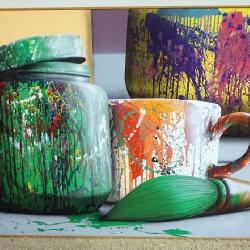 1116	OSCAR LAKEMAN OIL PAINTING ON CANVAS *CONTAINERS #62*, APPROXIMATELY 61 IN X 49 1/2 IN