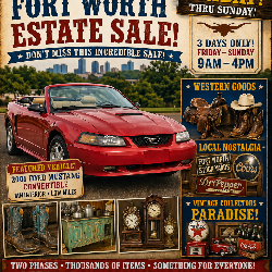 This Fri - Sun! ~MASSIVE 2 Phase - Ft Worth Estate Sale! Local Nostalgia, Ford Mustang, MCM, Western, Antiques, Vintage Collectors Paradise.. It's HUGE : )