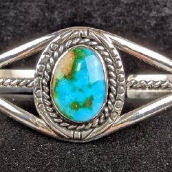 Sterling Silver And Sonoran Gold Turquoise Cabochon Bangle Bracelet, 925 Silver, Artist Signed 