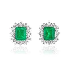 Lot #8240 Emerald & Diamond Stud Earrings-GIA Certfified