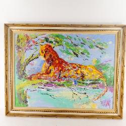 Original Oil on Canvas by Mark King - Reclining Leopard.