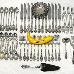 Lot # : 86 - Wallace Sterling Rose Point Pattern Flatware