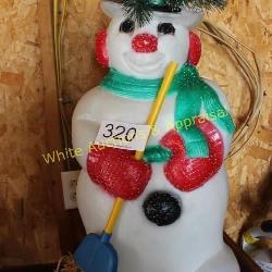 Vtg. Lighted Snowman w/Broom Blow Mold