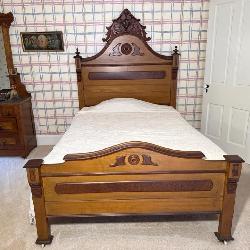 Antique Victorian Carved Walnut Bed