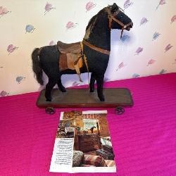 Antique 19th Century Mohair Horse Pull Toy
